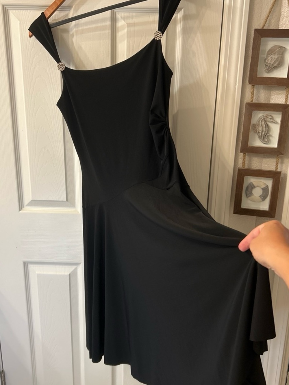 Black Midi Dress with Jeweled Strap Accents